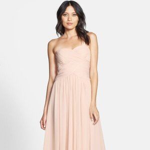 JS boutique strapless ruched chiffon dress